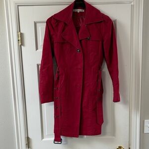 Kenneth Cole Red Trench Coat with Side Buckle Detail